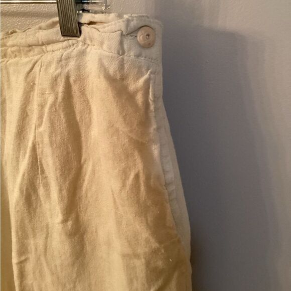 FLAX SIZE 1G 18-20 NATURAL 100% LINEN WIDE LEG SIDE BUTTON PANTS - Picture 3 of 7